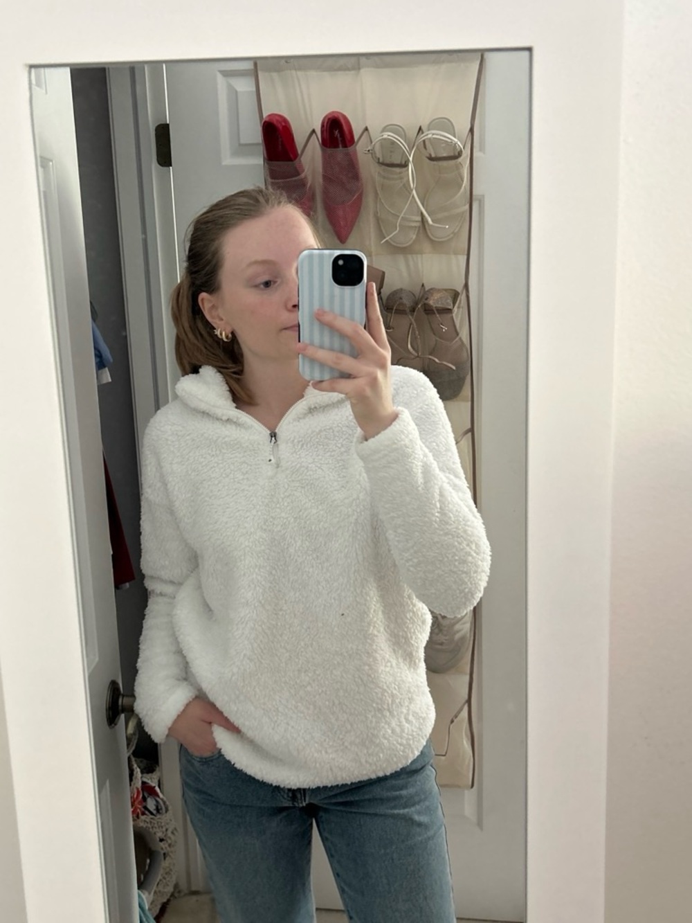 Eddie Bauer White Sherpa Half-Zip Turtleneck Pullover